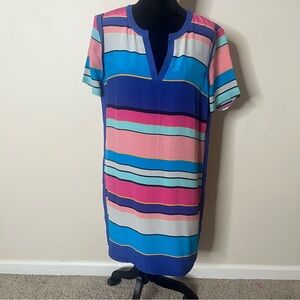 Juicy Couture‎ Black Label Women’s Multicolor Striped V~Neck Silk Shift Dress L